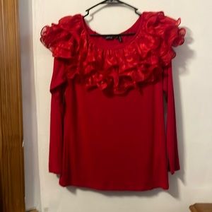 Medium red ruffled long sleeve top